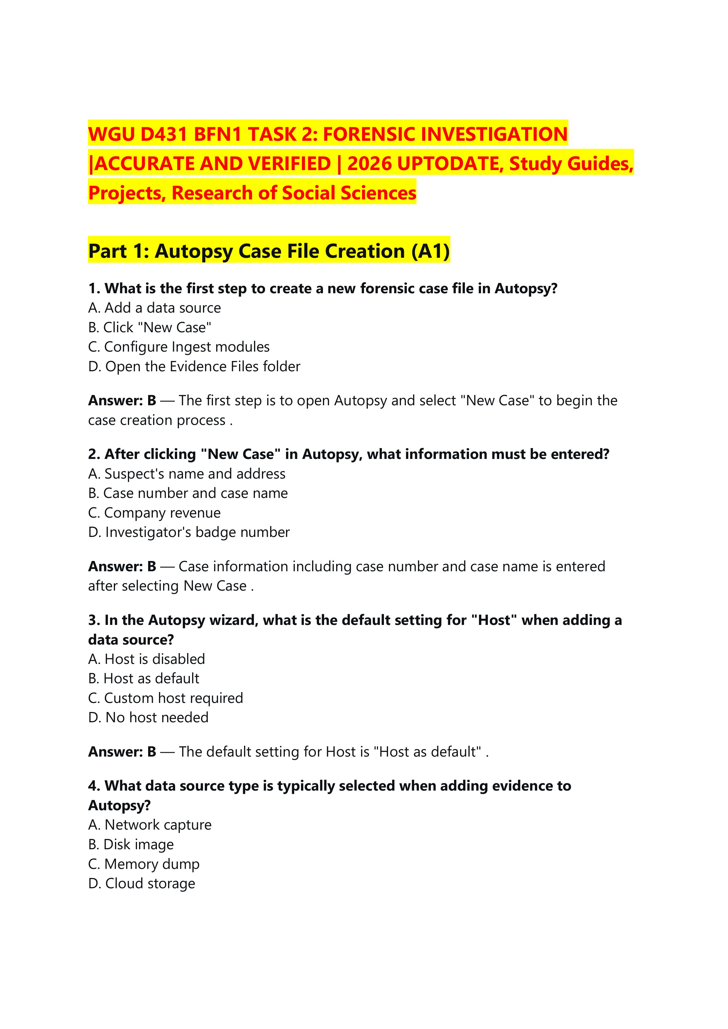 Preview of WGU D431 BFN1 TASK 2: FORENSIC INVESTIGATION |ACCURATE AND VERIFIED | 2026 UPTODATE, Study Guides, Projects, Research of
