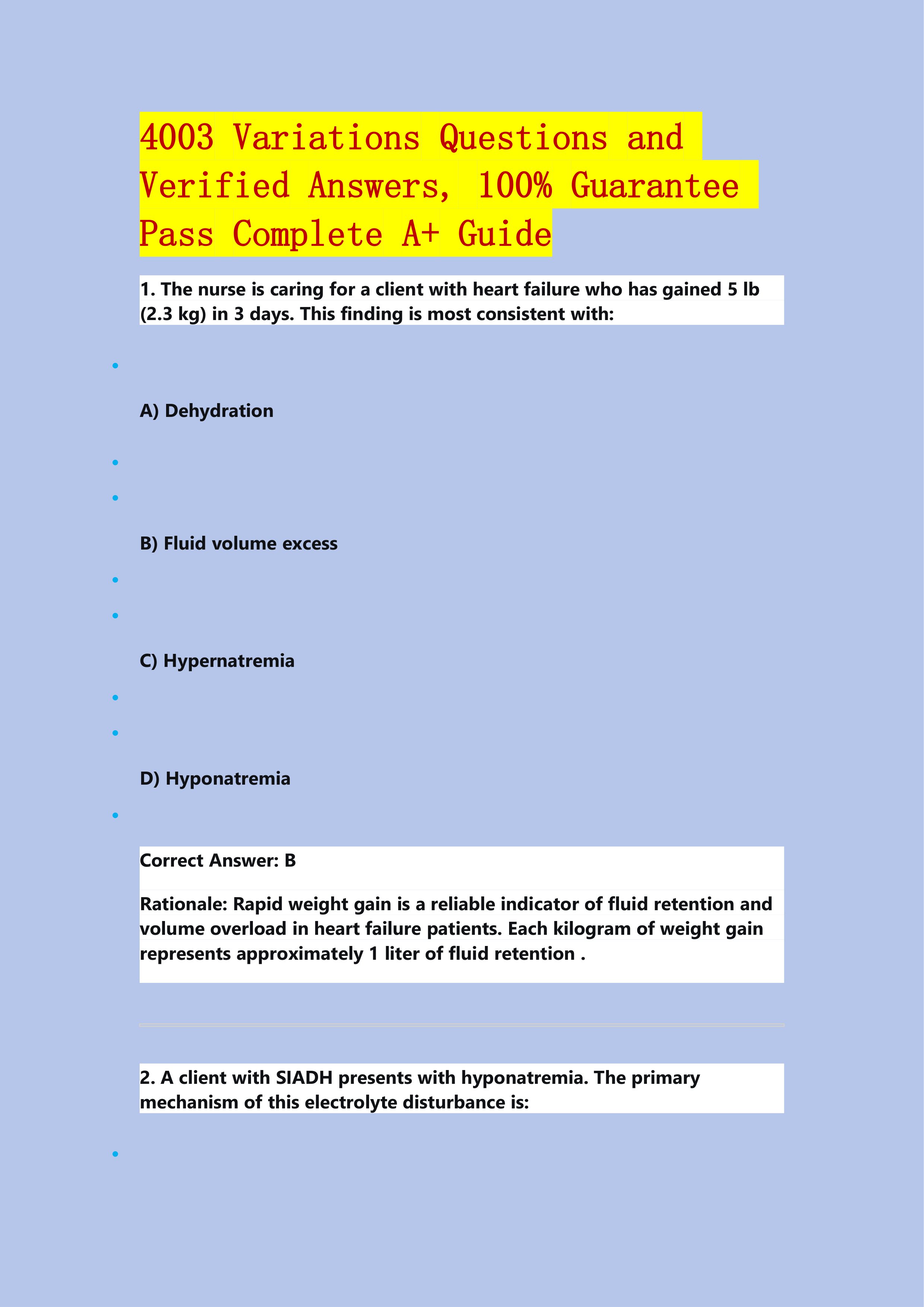 Preview of 4003 Variations Questions and Verified Answers, 100% Guarantee Pass Complete A+ Guide