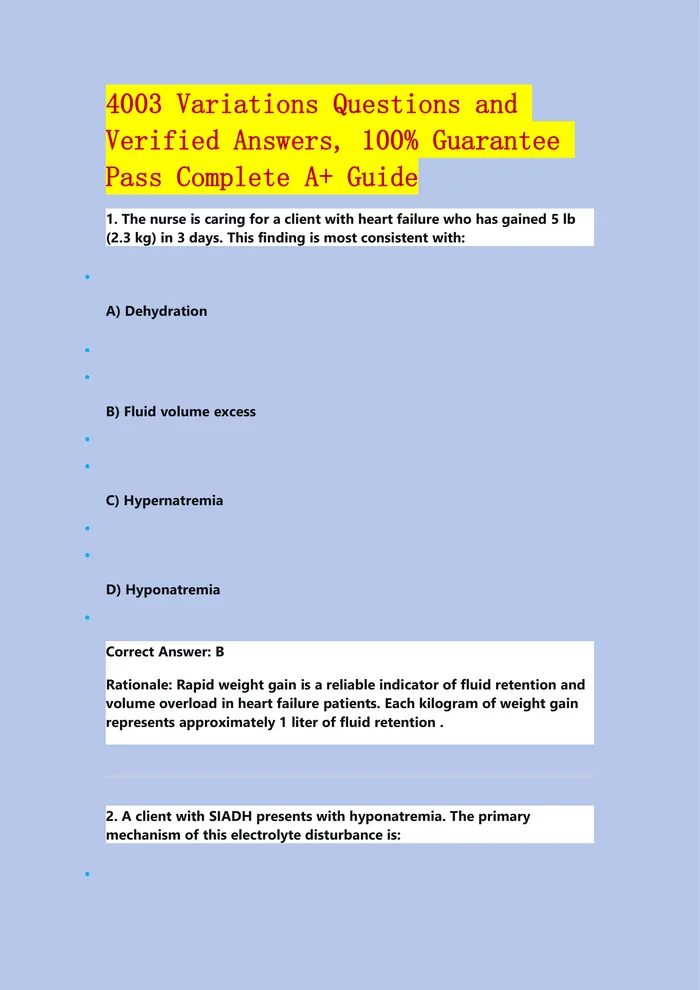Preview of 4003 Variations Questions and Verified Answers, 100% Guarantee Pass Complete A+ Guide