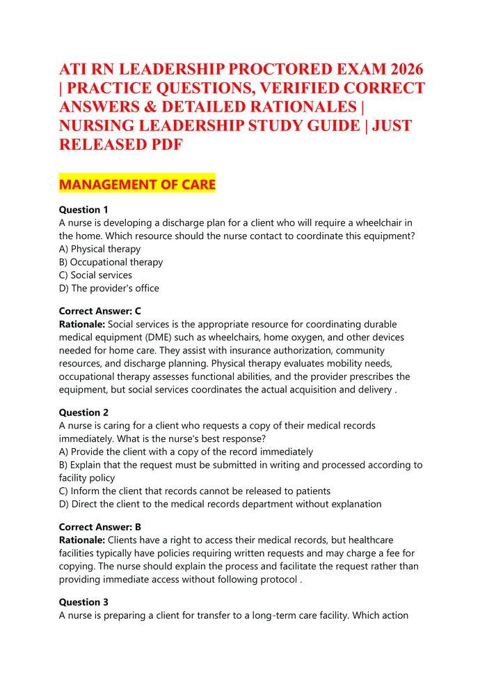Preview of TI RN Nutrition Proctored Exam with Questions and Verified Answers, 100% Guaranteed Pass With Appropriate Explanations |