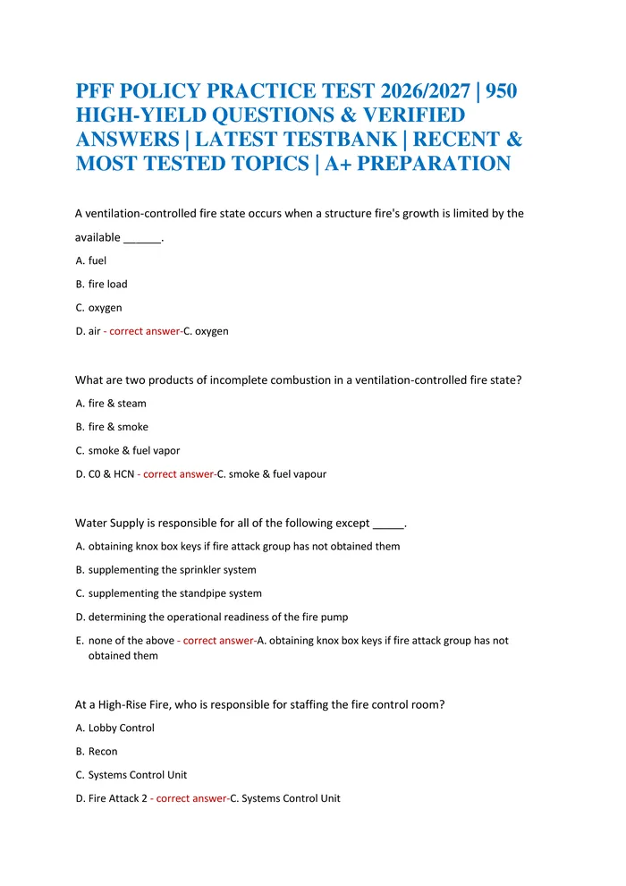 Preview of PFF POLICY PRACTICE TEST 2026/2027 | 950 HIGH-YIELD QUESTIONS & VERIFIED ANSWERS | LATEST TESTBANK | RECENT & MOST TESTE