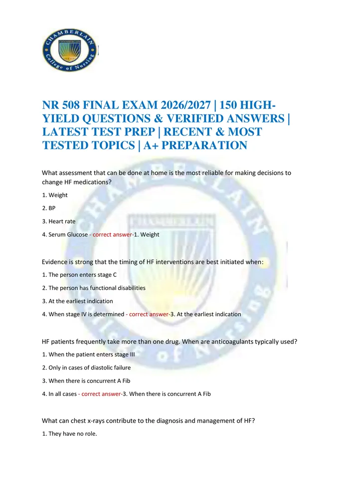 Preview of NR 508 FINAL EXAM 2026/2027 | 150 HIGH-YIELD QUESTIONS & VERIFIED ANSWERS | LATEST TEST PREP | RECENT & MOST TESTED TOPI